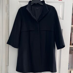 Theory Jacket Loris Craze Black Stretch Knit Size S Pleated-Back Coat